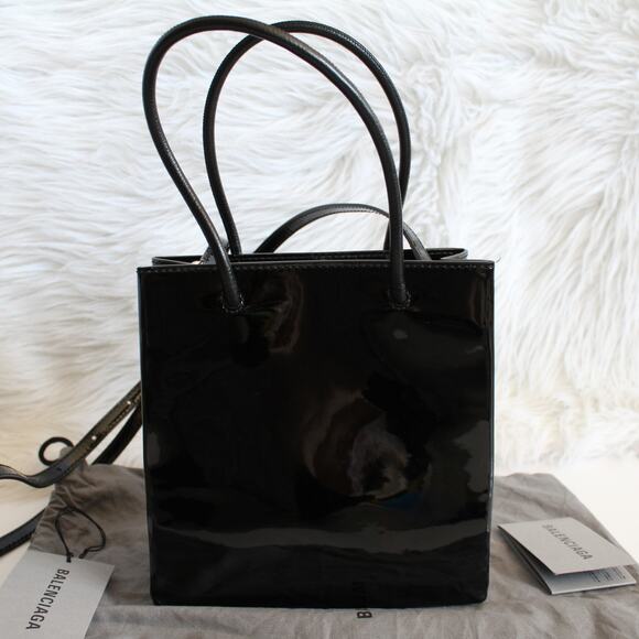 Balenciaga Black Patent Leather XXS Shopping Tote Crossbody Bag New - Picture 8 of 14